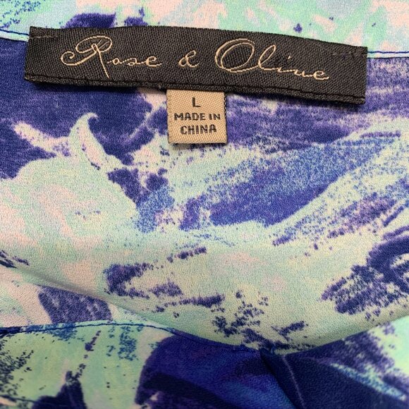 Rose & Olive Women's Blue, Green and White Sleeveless Blouse, Size Large - Picture 3 of 4